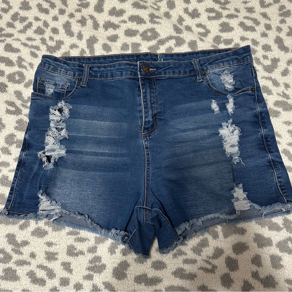 Blue Distressed Jean Shorts